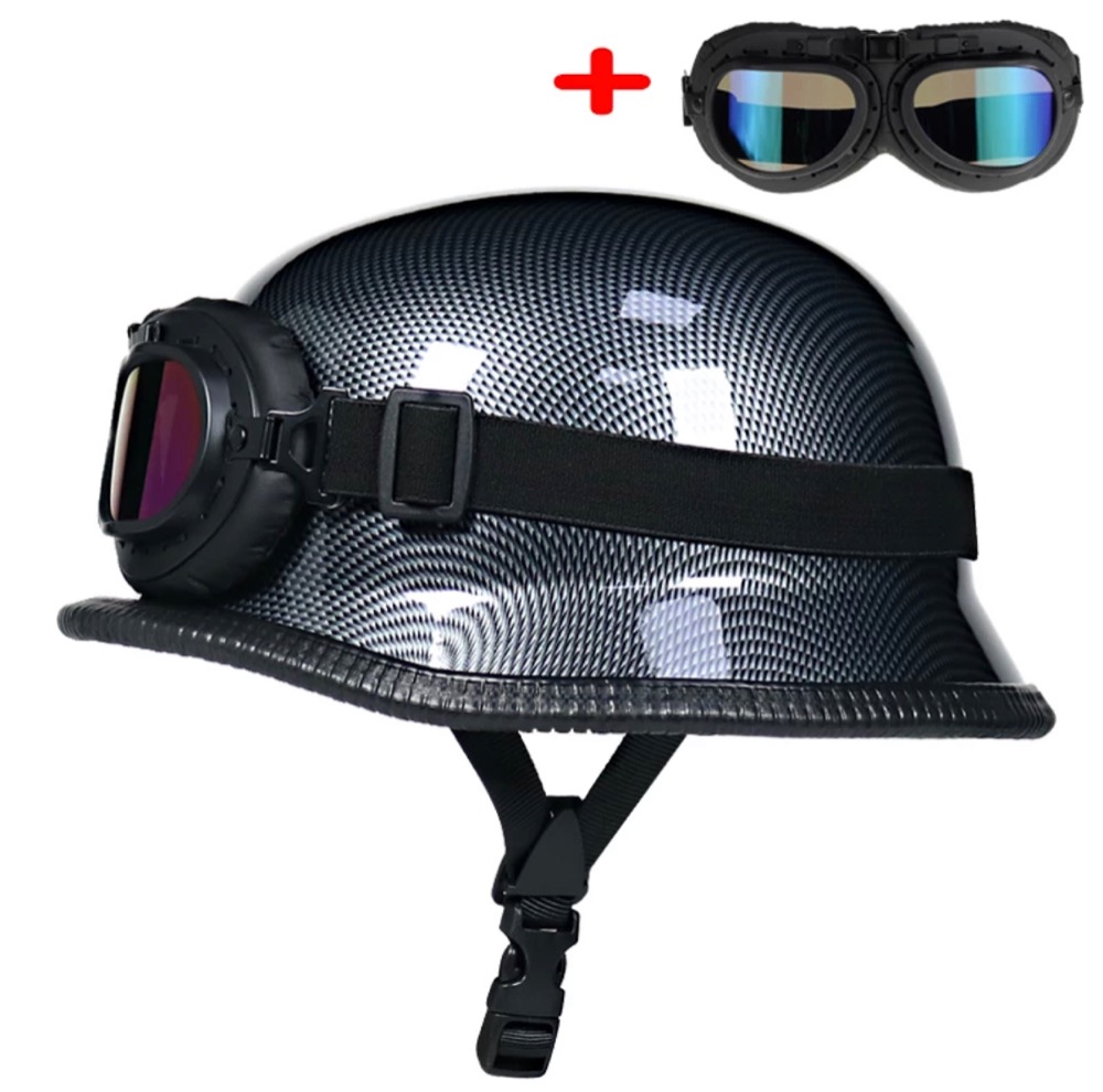 Retro moto přilba ve stylu německé vojenské helmy 2 světová válka s brýlemi