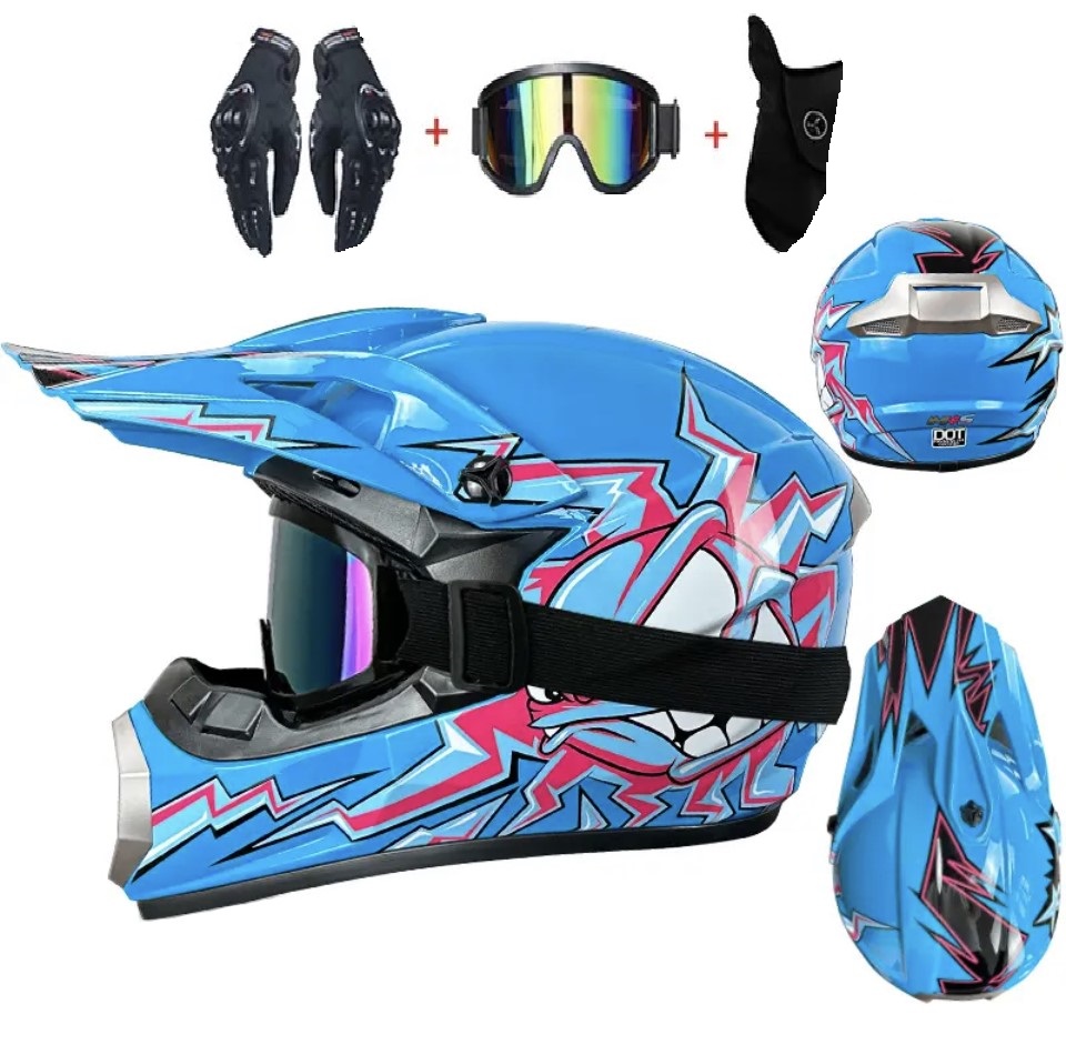 Motokrosová helma MX SET modrá helma+brýle+nákrčník+rukavice