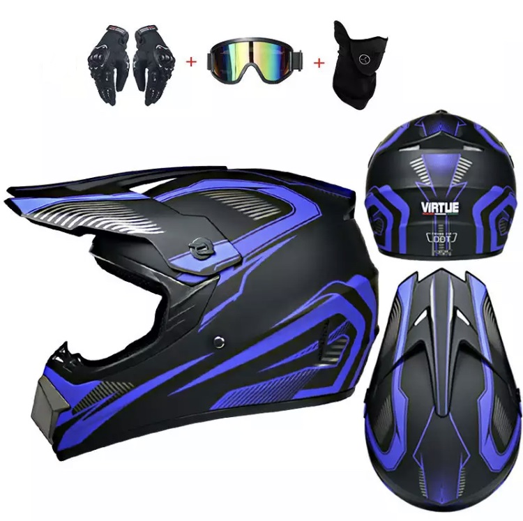 Motokrosová helma X-treme s rukavicemi brýlemi a nákrčníkem