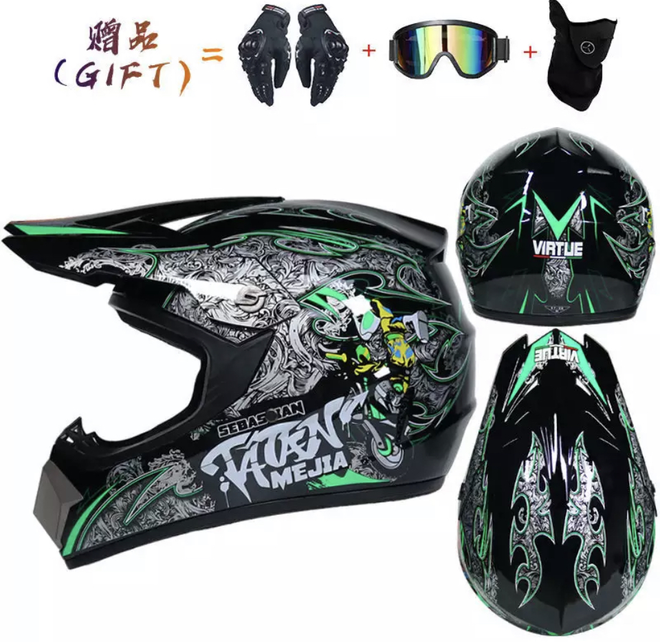 Moto helma krosová Tatan černo-zelená SET