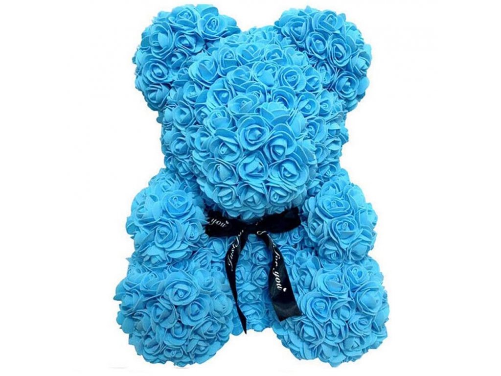 Medvídek z květů růží pro lásku modrý