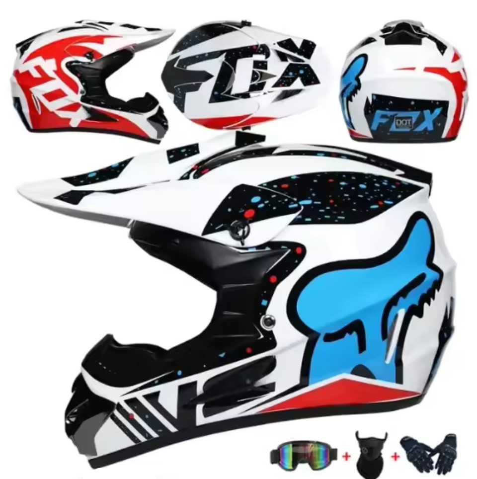Motocrossová přilba FOX modrá SET